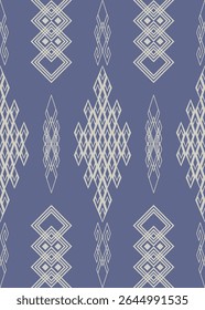 Minimal Tribal Geometric Pattern in Blue and White Seamless Modern Ethnic Rhombus Diamond Thai Silk Inspired