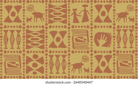 minimal tribal style cave art pattern which can be bg wallpaper background this tribal African style pattern gives the right tribal and African traditional colors and also have geometric form in it