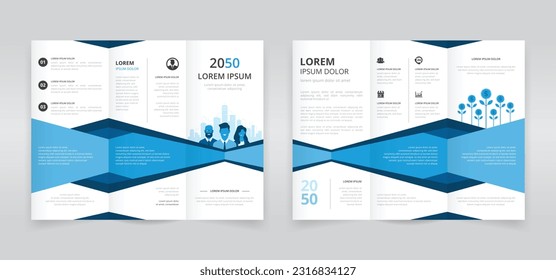 Minimal trifold brochure template with business people artwork, trifold flyer layout, pamphlet, leaflet