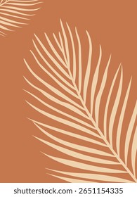 Minimal tropical leaf illustration on terracotta background perfect for natural cosmetics packaging and eco branding design