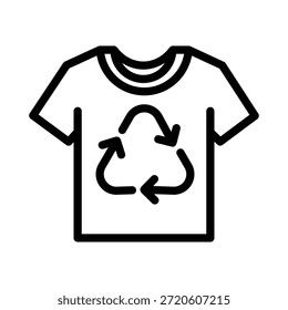 Icono de camiseta minimalista con un símbolo de reciclaje, que representa la moda sostenible, la ropa ecológica, la conciencia del reciclaje y la ropa respetuosa con el medio ambiente en un estilo de Vector de línea limpia