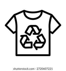 Minimales T-Shirt-Symbol mit einem Recycling-Symbol, das nachhaltige Mode, umweltfreundliche Kleidung, Recycling-Bewusstsein und umweltbewusste Bekleidung in einem sauberen Linien-Vektorstil darstellt