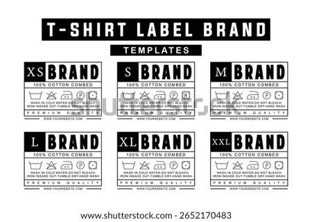 Minimal T-Shirt Label Design Template Set. Modern Apparel Tags with Size Variants
