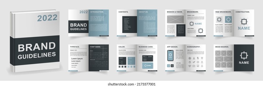 Minimal Turquoise Brand Guidelines Template. Brand Manual Presentation In A4 Size. Logo Guideline Mockup. Logo Guide Book Layout