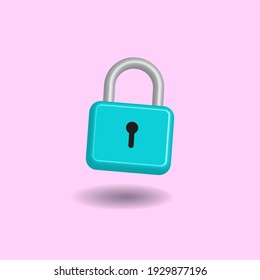 Minimal turquoise padlock isolated on pastel background. Creative 3D vector illustration