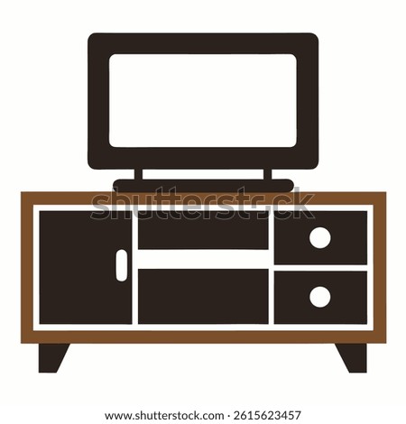 Minimal TV Table Silhouette Icon on White Background