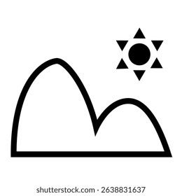 Minimal twin mountain icon with sun