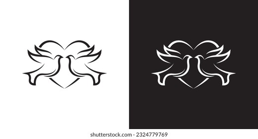 Minimal two Dove love logo design vector template