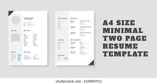 Minimal 2 Seite, A4 Größe Reaume Vorlage. Einzigartiger Typ CV-Vorlage.