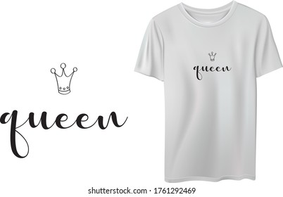 Minimal typographic t shirt design, queen