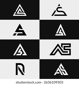 Minimal typography initial logo set featuring letters AS and SA for stock market and finance brands. Modern, clean design perfect for business identity and professional investment marketing.

