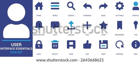 Minimal UI icon collection featuring core interface symbols like home, menu, search, add, upload, lock, and more. Ideal for apps, websites, dashboards, and prototypes.



