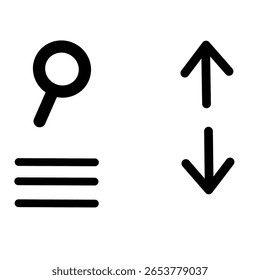 Minimal UI icons: back, menu, search