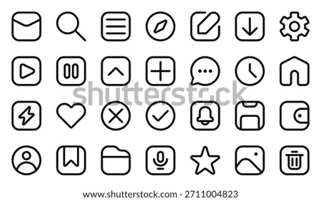Minimal UI Line Icons Pack – Modern Outline Vector Icons for Mobile App, Web Interface, Dashboard, Navigation, Settings, Search, Media Controls, Home, Notification, User, and Editable Stroke Design