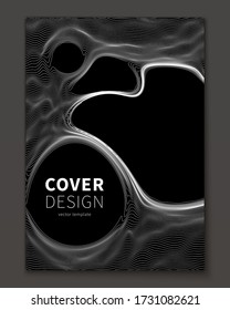 Minimal Ultra thin line bubble fluid geometry covers design. Geometric minimalistic fractal foam. Cool trendy black abstract backdrop for banner, poster, flyer etc. Vector template