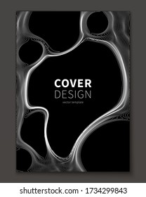 Minimal Ultra thin line bubble fluid geometry covers design. Geometric minimalistic fractal foam. Cool trendy black abstract backdrop for banner, poster, flyer etc. Vector template
