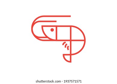 Minimal and unci shrimp logo design 