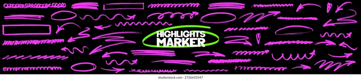 Minimale unterstrichene Grafik mit Marker und Stift für saubere Hervorhebung. Diese Unterstreichung verbindet Markierungslinien und Stiftlinien, die von Pfeilgrafiken unterstützt werden, um Text als Pfeil zu markieren.