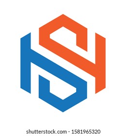 Minimal unique creative elegant business brand blue and orange color SH HS S H initial based letter icon logo design template with high resolution