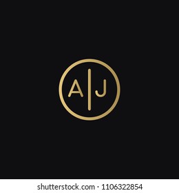 Minimal unique elegant AJ JA A J circular shaped business brand black and golden color initial based letter icon logo.