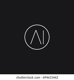 Minimal unique modern elegant circular shaped business brands black and white color AI IA A I initial based letter icon logo.