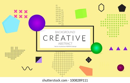 Minimal universal banner templates in Memphis style with 3D shapes. Futuristic retro 3D geometric design. Bright neon web banner layout.