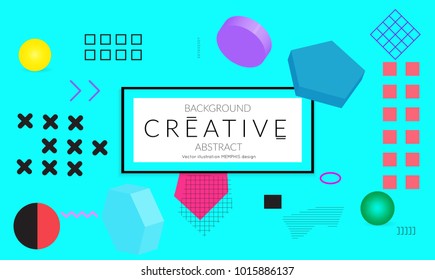 Minimal universal banner templates in Memphis style with 3D shapes. Futuristic retro 3D geometric design. Bright neon web banner layout.