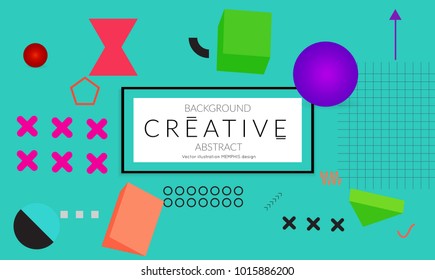 Minimal universal banner templates in Memphis style with 3D shapes. Futuristic retro 3D geometric design. Bright neon web banner layout.