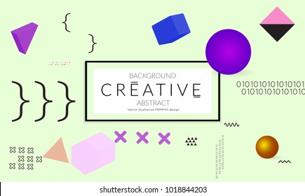 Minimal universal banner templates in Memphis style with 3D shapes. Futuristic retro 3D geometric design. Bright neon web banner layout.