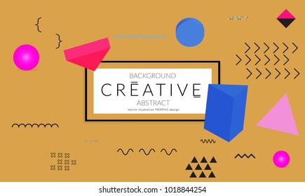 Minimal universal banner templates in Memphis style with 3D shapes. Futuristic retro 3D geometric design. Bright neon web banner layout.