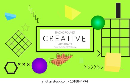 Minimal universal banner templates in Memphis style with 3D shapes. Futuristic retro 3D geometric design. Bright neon web banner layout.