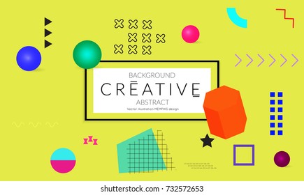 Minimal universal banner templates in Memphis style with 3D shapes. Futuristic retro 3D geometric design. Bright neon web banner layout.