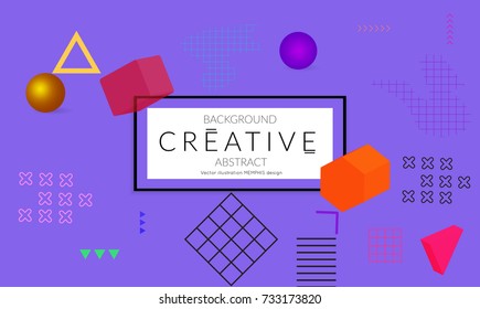 Minimal universal banner templates in Memphis style with 3D shapes. Futuristic retro 3D geometric design. Bright neon web banner layout.