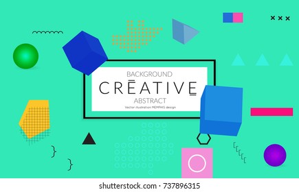 Minimal universal banner templates in Memphis style with 3D shapes. Futuristic retro 3D geometric design. Bright neon web banner layout.