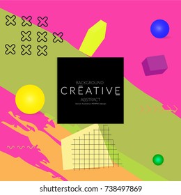 Minimal universal banner templates in Memphis style with 3D shapes. Futuristic retro 3D geometric design. Bright neon web banner layout.