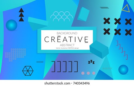 Minimal universal banner templates in Memphis style with 3D shapes. Futuristic retro 3D geometric design. Bright neon web banner layout.