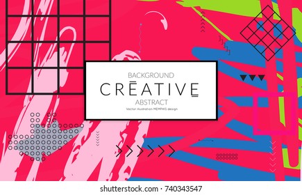 Minimal universal banner templates in Memphis style with abstract hand drawn doodles. Roughly drawn bright trendy textures. Bright neon web banner layout. Vector isolated