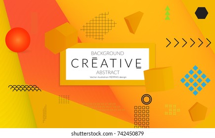 Minimal universal banner templates in Memphis style with 3D shapes. Futuristic retro 3D geometric design. Bright neon web banner layout.