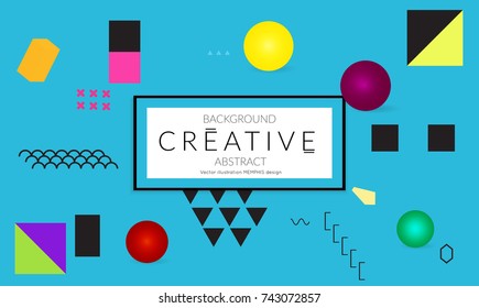 Minimal universal banner templates in Memphis style with 3D shapes. Futuristic retro 3D geometric design. Bright neon web banner layout.