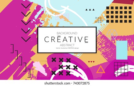 Minimal universal banner templates in Memphis style with abstract hand drawn doodles. Roughly drawn bright trendy textures. Bright neon web banner layout. Vector isolated