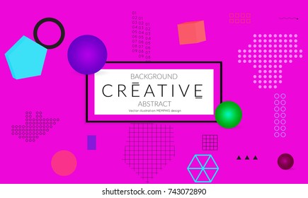 Minimal universal banner templates in Memphis style with 3D shapes. Futuristic retro 3D geometric design. Bright neon web banner layout.