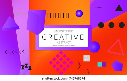 Minimal universal banner templates in Memphis style with 3D shapes. Futuristic retro 3D geometric design. Bright neon web banner layout.
