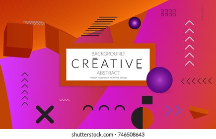 Minimal universal banner templates in Memphis style with 3D shapes. Futuristic retro 3D geometric design. Bright neon web banner layout.