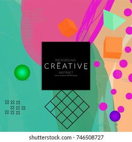 Minimal universal banner templates in Memphis style with 3D shapes. Futuristic retro 3D geometric design. Bright neon web banner layout.