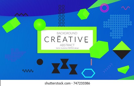 Minimal universal banner templates in Memphis style with 3D shapes. Futuristic retro 3D geometric design. Bright neon web banner layout.