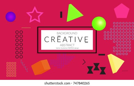 Minimal universal banner templates in Memphis style with 3D shapes. Futuristic retro 3D geometric design. Bright neon web banner layout.