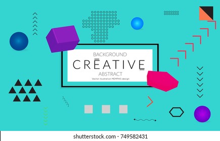 Minimal universal banner templates in Memphis style with 3D shapes. Futuristic retro 3D geometric design. Bright neon web banner layout.
