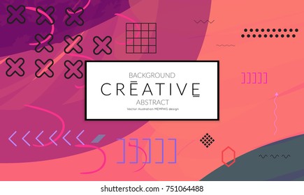 Minimal universal banner templates in Memphis style with 3D shapes. Futuristic retro 3D geometric design. Bright neon web banner layout.