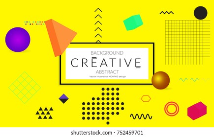 Minimal universal banner templates in Memphis style with 3D shapes. Futuristic retro 3D geometric design. Bright neon web banner layout.