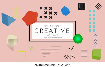Minimal universal banner templates in Memphis style with 3D shapes. Futuristic retro 3D geometric design. Bright neon web banner layout.